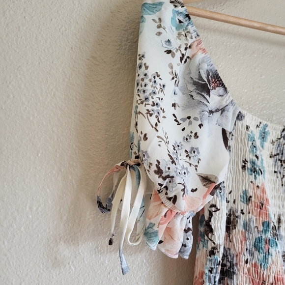 Floral Print Ruffled Dress with Square Neck and Puff Sleeves - Picture 3 of 6